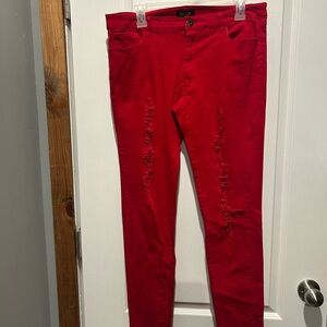 Red Fox Women's Red Skinny Distressed Jeans Size 13